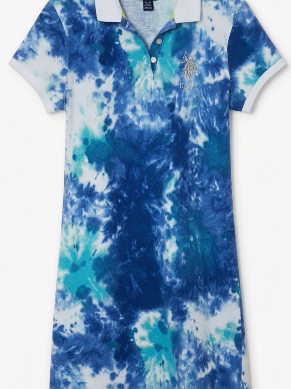 US Polo Assn Tie Dye Collared T-Shirt Dress Golf Tennis Sporty Cotton Midi